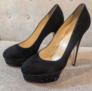 Charlotte Olympia pumps platforms black suede high heels EU 40 US 9.5